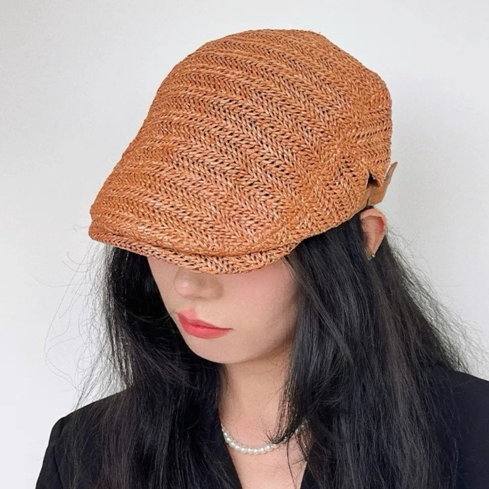 Berets for Men Women Breathable Straw Spring Summer Sun Hat Artist Painter Beret Hat Adjust Flat Cap Unisex Beret Cap
