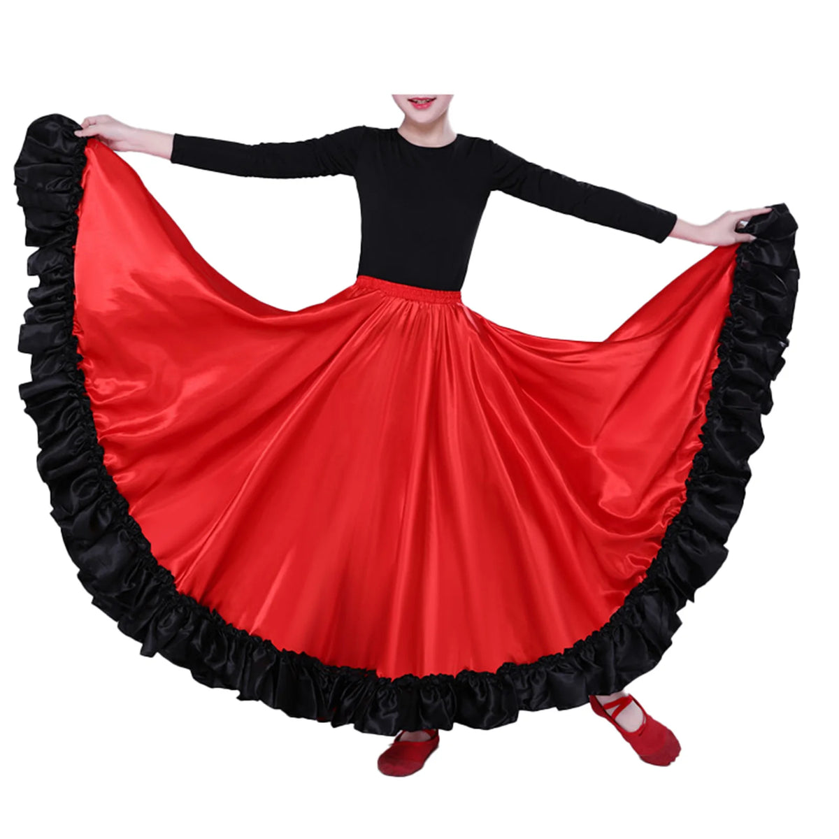 280/360 Degree Flamenco Skirt Women Girl Spanish Bull Dance Skirt Belly Dance Skirt Big Swing Flamenco Costume Ruffled Hem Skirt