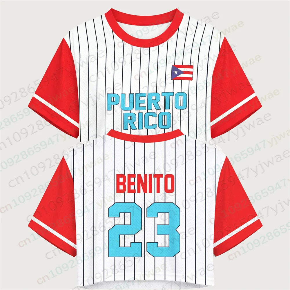 Puerto Rico Crop Top Jersey Puerto Rico Benito Rugby Tee Fashion Y2k Top Summer Women'S Sexy Crop Top Women'S T-Shirt