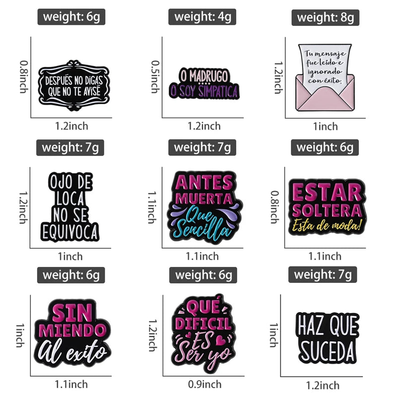 Spanish Latina Quote Enamel Pins Antes Muerta Que Sencilla Ojo de Loca No Se Equivoca Metal Brooches Lapel Badge Jewelry Gifts