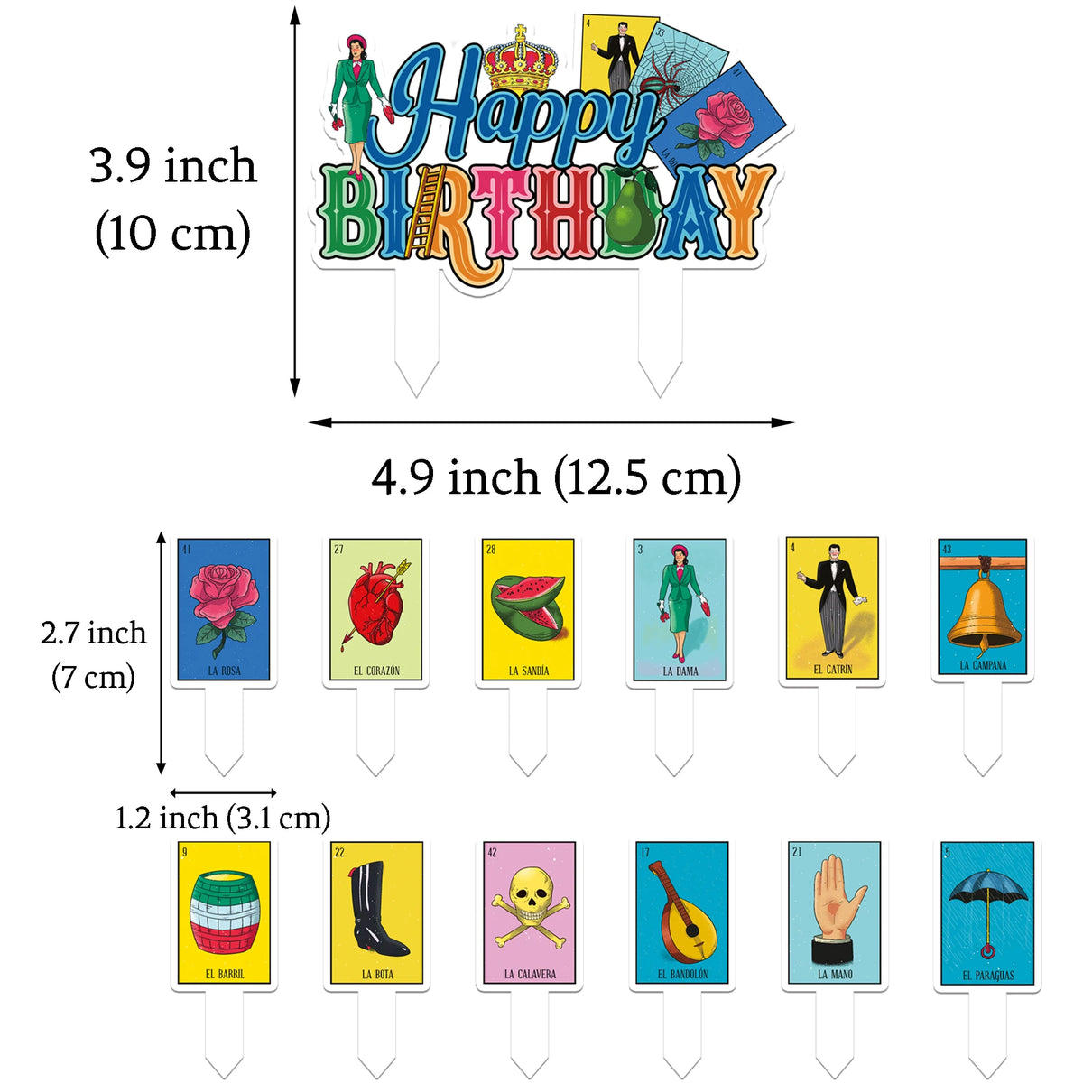 Traditional Colorful Mexican Decoration, Pre-strung Mexican Game Theme Birthday Banner & Cake Cupcake Topper