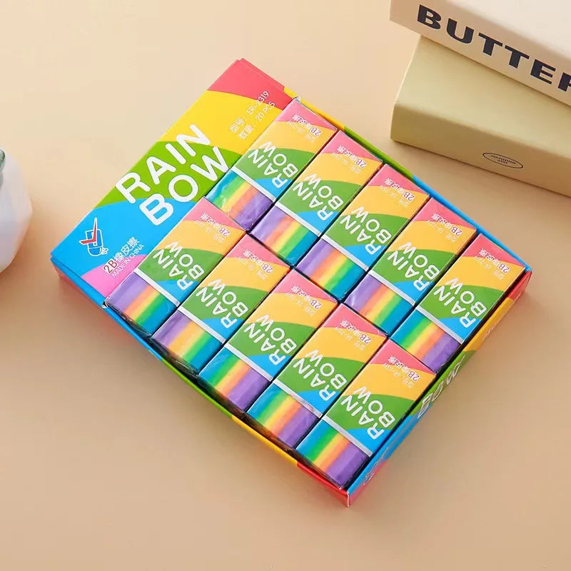 20-Pack Rainbow 2B Pencil Erasers Soft PVC Material Non-Feathered for Writing Drawing - Stationery Office Study Supplies