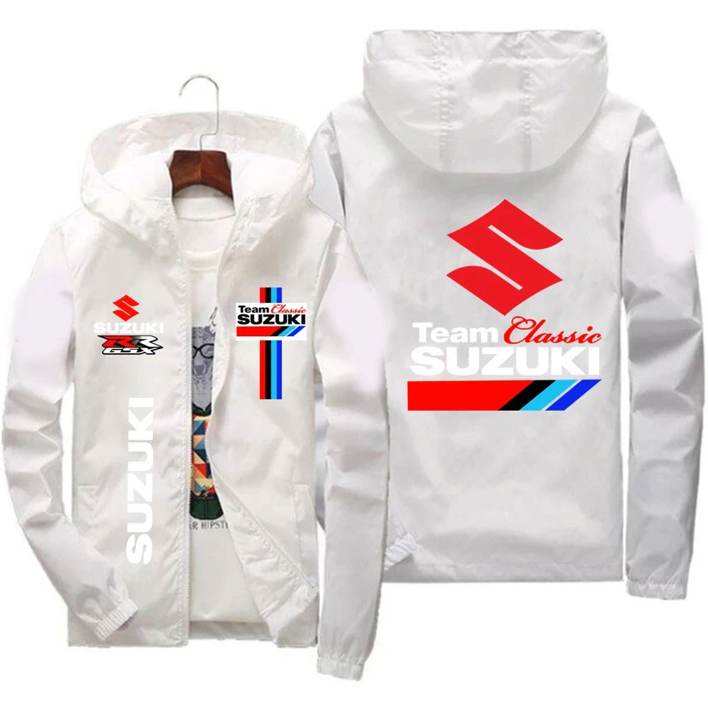 Men's New Suzuki Racing Team Hooded Zipper Jacket Spring Autumn Waterproof Windbreaker Casual Fashion Outdoor Sportswear