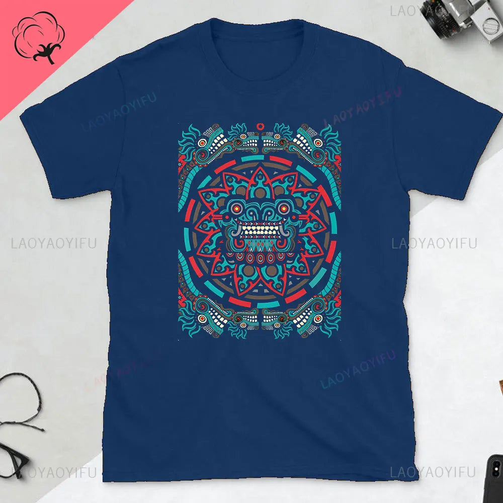 Quetzalcoatl Mexican Tshirt Aztec Art Print Aztec Tee Mexican Shirt Men Mexico Cotton Shirts Mexican Themed Gifts Mexicanas tops
