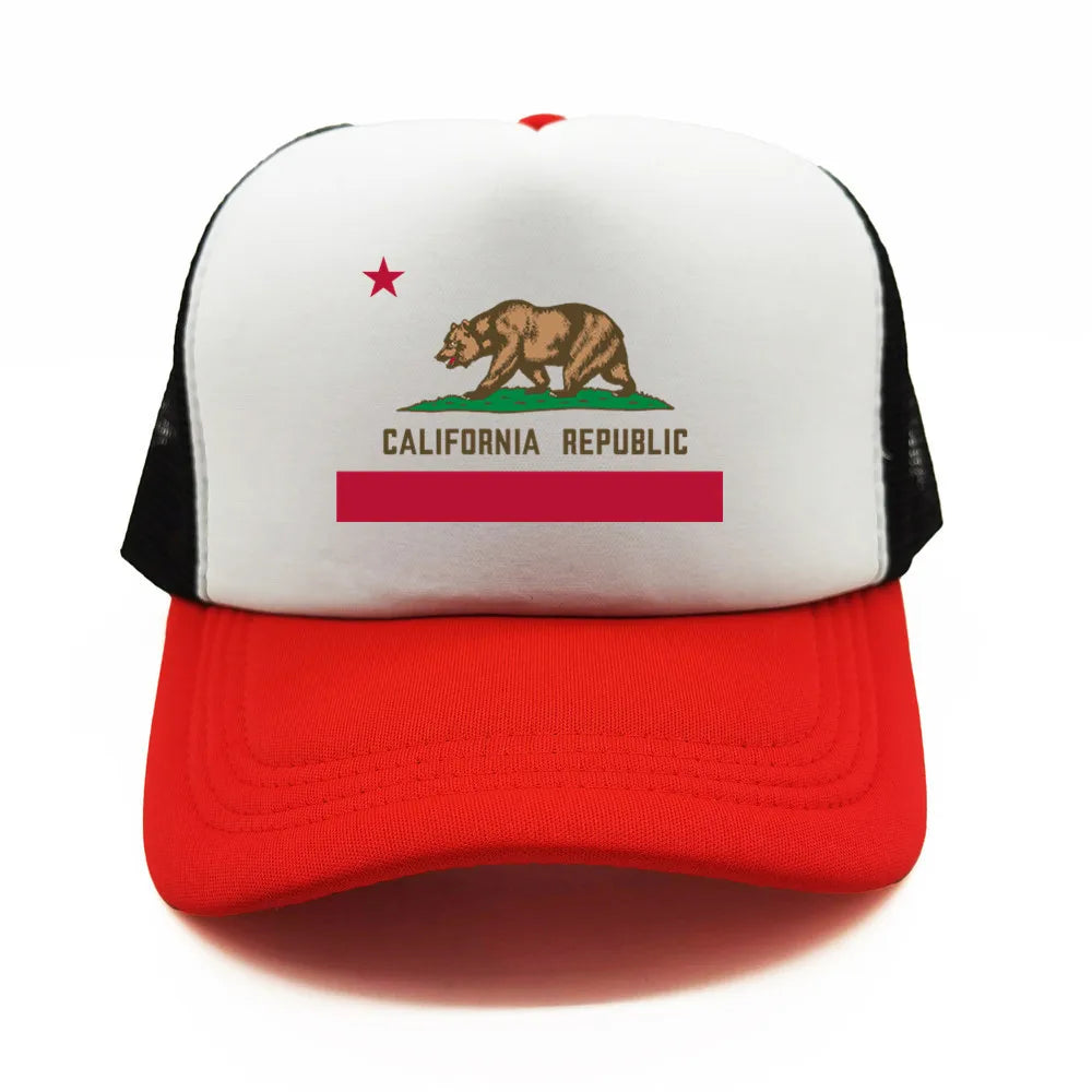 California Cap Men Cool Bear California Flag Trucker Hat Hip Hop Baseball Caps Cool Summer Mesh Dad Caps Gift