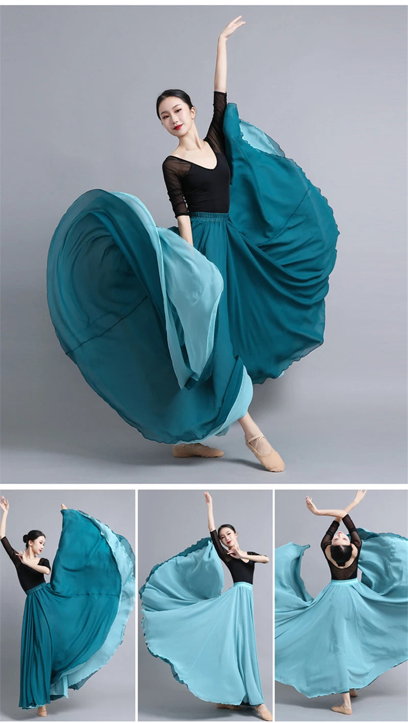 Flamenco Chiffon 720 Degrees Dance Skirt For Women Solid Color Long Dancer Practice Wear Skirts Chinese Style Skirt With Big Hem