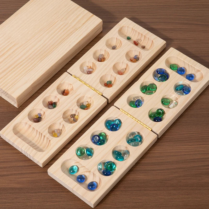 Mancala Board Game Set Family Games Multi Color Beads Ages 7+ Wooden Collapsible for Party Gift Adult Whole Family Boys Girls