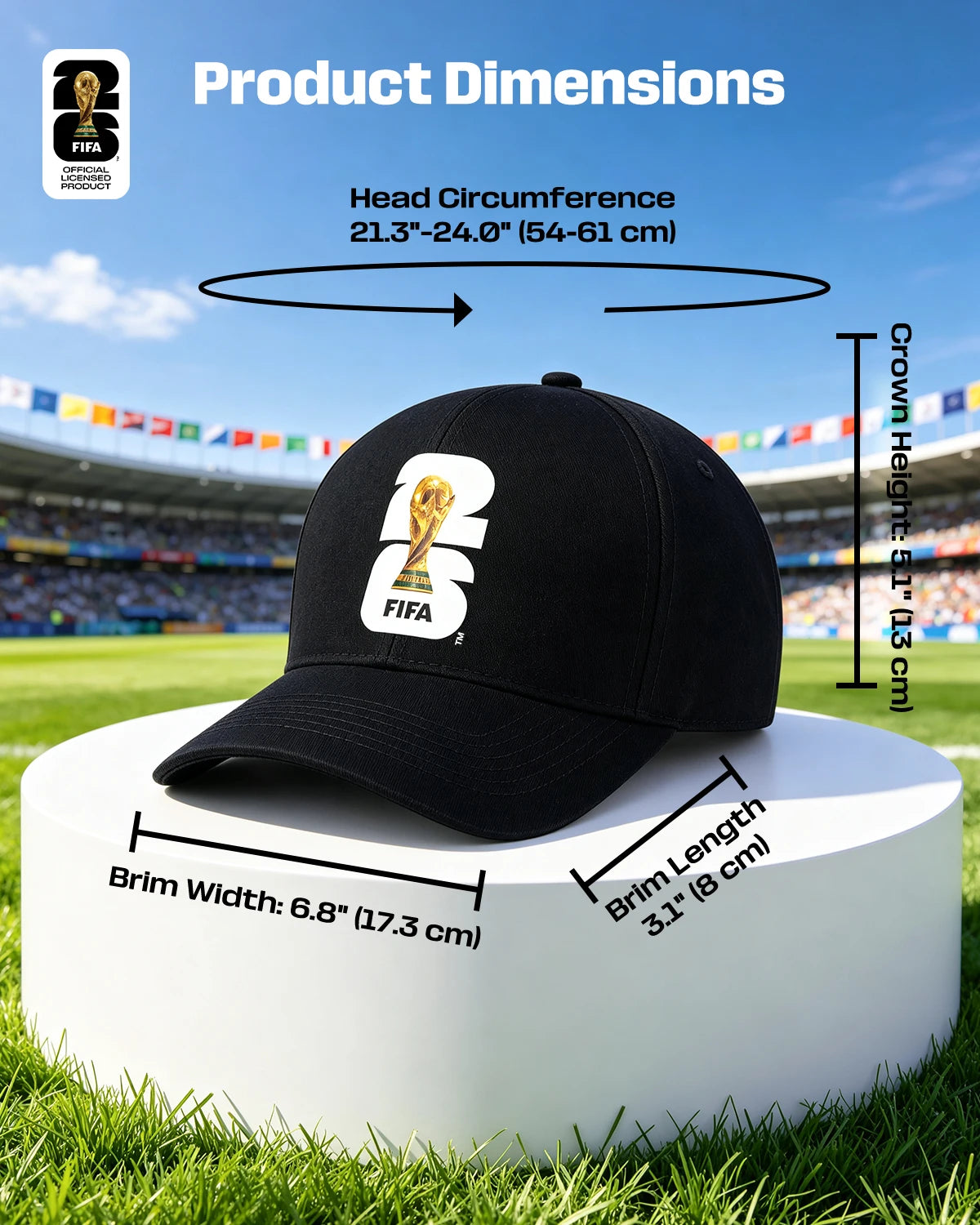 Official FIFA 2026 World Cup Licensed Flat Baseball Cap Breathable Adjustable Baseball Hat for Football Fans