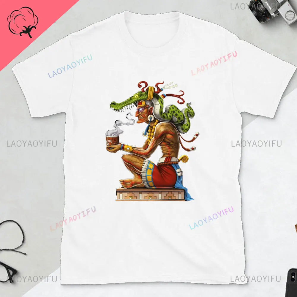 Quetzalcoatl Mexican Tshirt Aztec Art Print Aztec Tee Mexican Shirt Men Mexico Cotton Shirts Mexican Themed Gifts Mexicanas tops