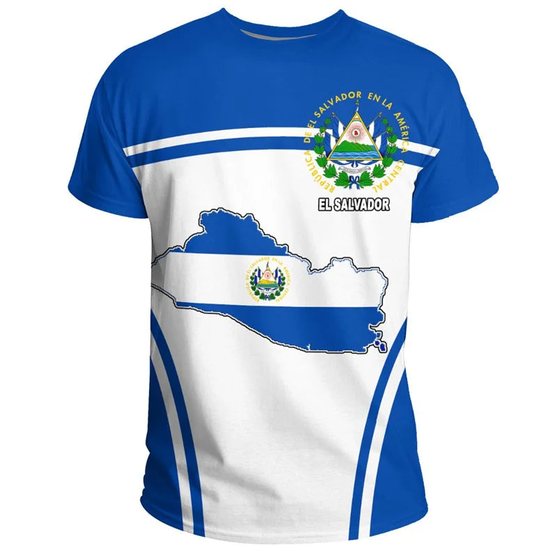 El Salvador Flag 3D Printed T Shirt For Men Outdoor Sports T-shirt Tracksuits Tops Summer Short Sleeves Oversized Tee Shirts