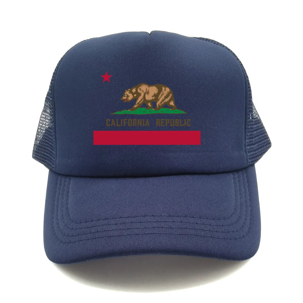 California Cap Men Cool Bear California Flag Trucker Hat Hip Hop Baseball Caps Cool Summer Mesh Dad Caps Gift