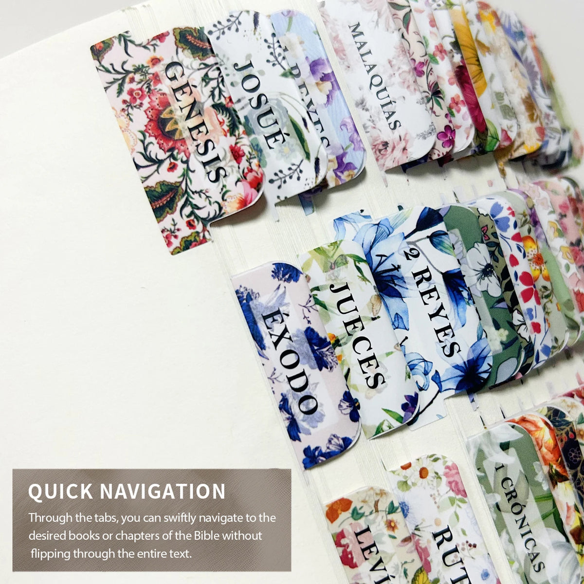 75pcs Spanish Bible Tags, Flower Theme, Spanish Laminated Bible Tags, Bible Tags