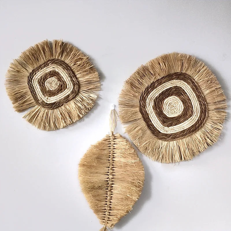 Raffia Hand-woven Hanging Decorations Entrance Wall Decorations B&B Background Wall Hanging Decorations Wabi-sabi Style