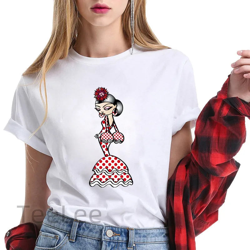 Flamenco T-shirt trends for women's clothing, summer short-sleeved printed graphics, travel ladies, Y2k top T-shirt, T-shirt