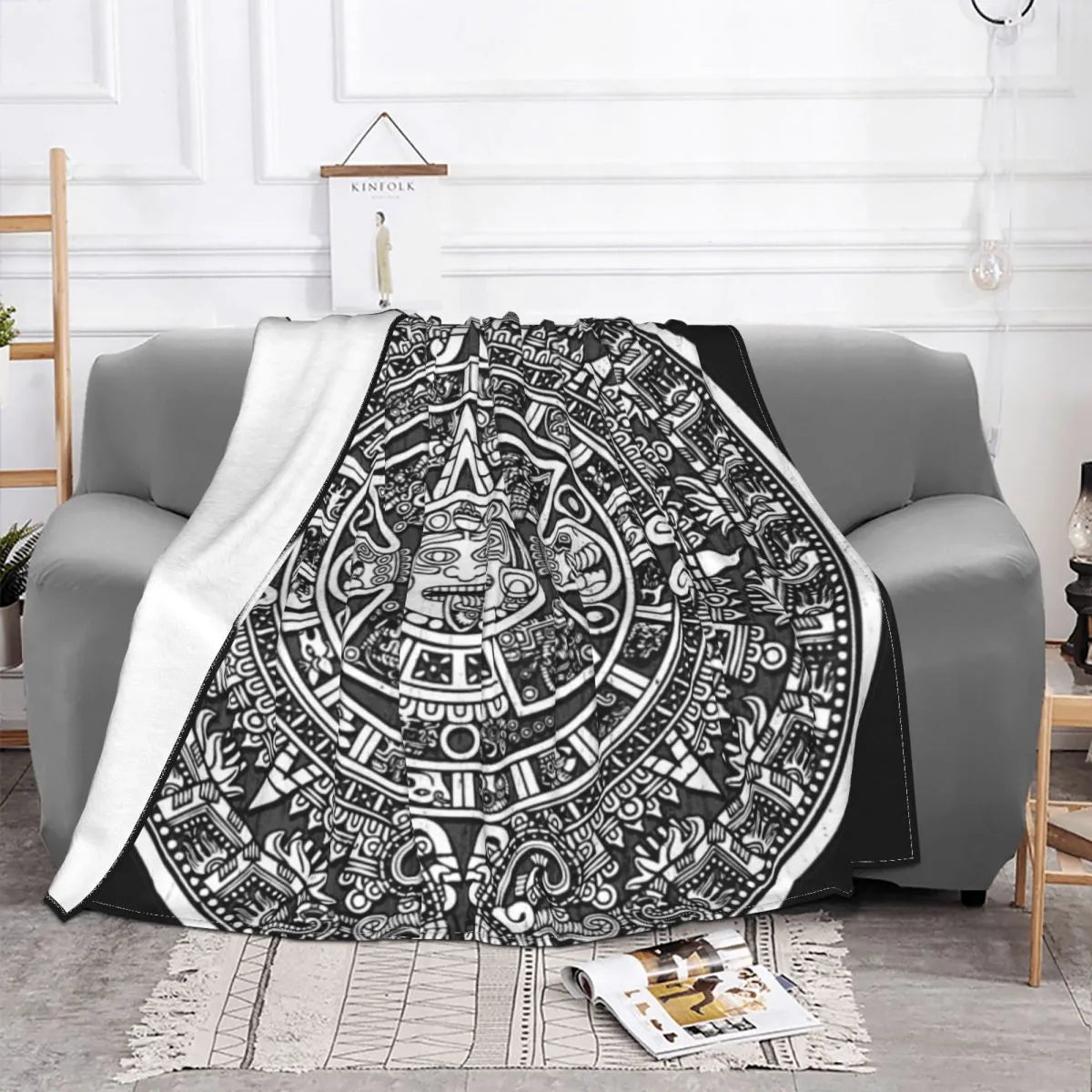 Aztec Calendar Throw Blanket Blanket Personalized Warm Camping Multi Style