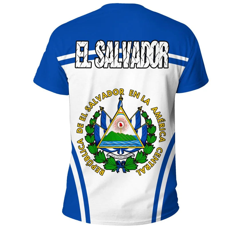 El Salvador Flag 3D Printed T Shirt For Men Outdoor Sports T-shirt Tracksuits Tops Summer Short Sleeves Oversized Tee Shirts
