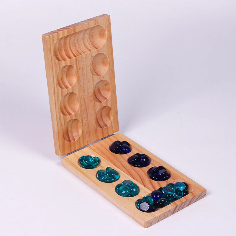 Foldable Mancala Board Game - Fun Classic Table Game with Wooden Board for Adults & Kids