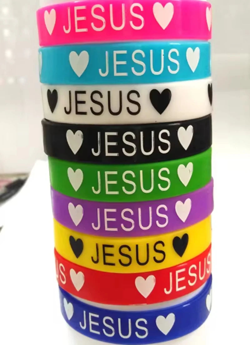 50pcs JESUS silicone Bracelets JESUS LOVES YOU rubber Wristbands Men Women Religious Cuff Jesus Jewelry Wholesale