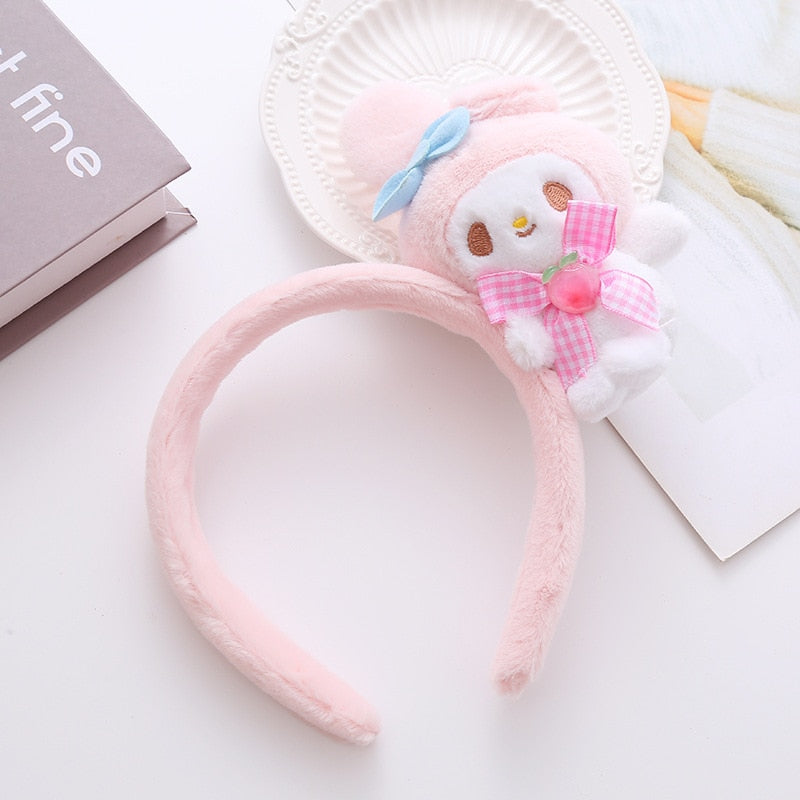 Kawaii Hair Band Sanrio My Melody Kuromi Cinnamoroll Pompom Purin Hair Accessories Anime Cute Cartoon Plush Headdress Girls Gift