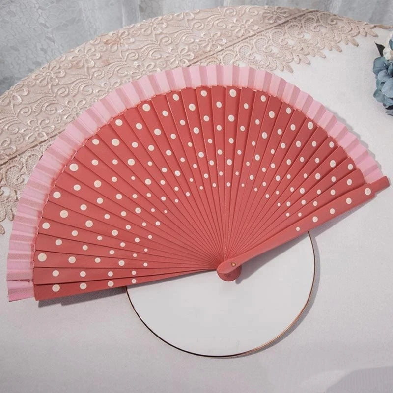 Flamenco Spanish Folding Fan Dots Pattern Modern Classical Vintage Hand Fan