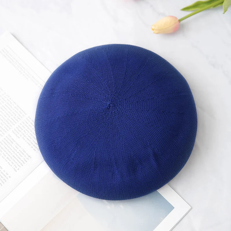 Beret Hat Women Spring Summer Hats For Women Retro Knitted Painter Cap Casual Trendy Design Solid Breathable Thin Cap Female New