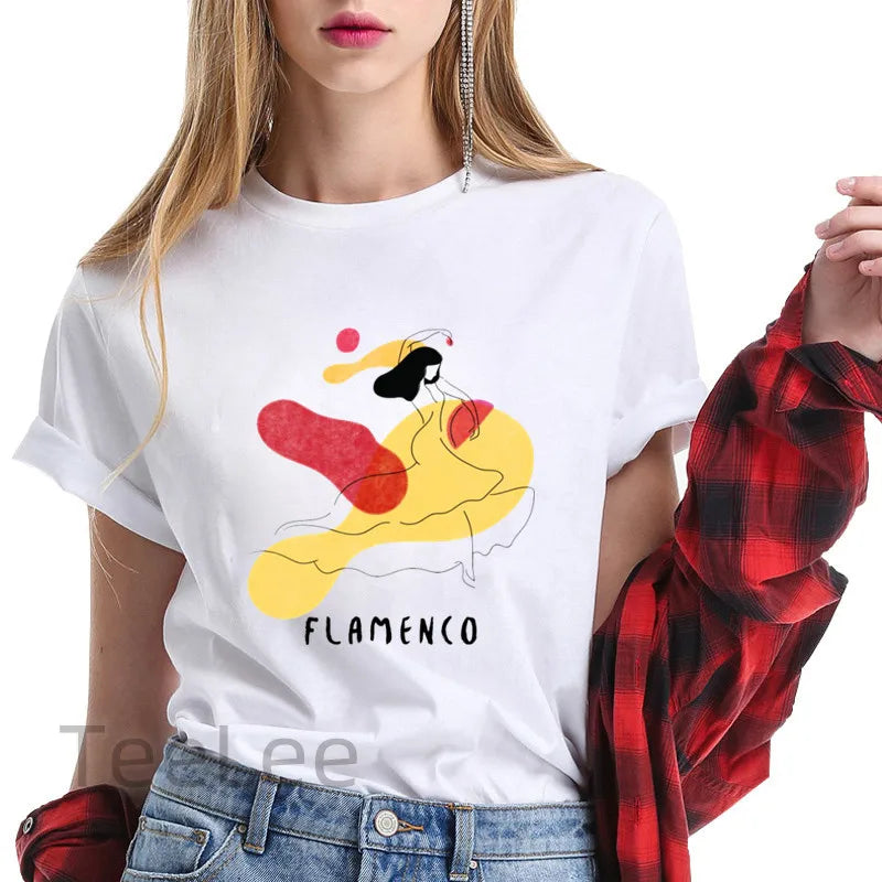Flamenco T-shirt trends for women's clothing, summer short-sleeved printed graphics, travel ladies, Y2k top T-shirt, T-shirt