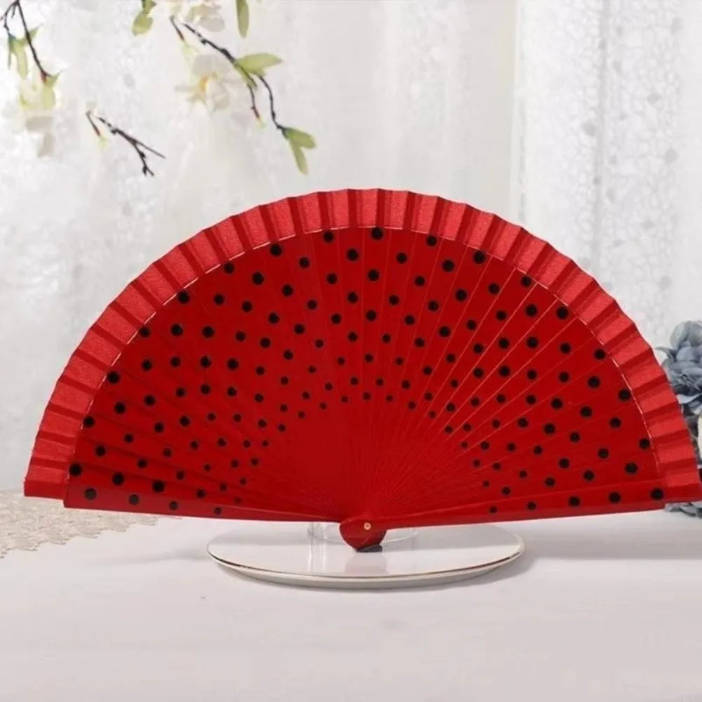 Elegant Accessory Wood Flamenco Fan Handheld Classical Spanish Fan Dots Pattern Decorative Hand Fan Dance Parties