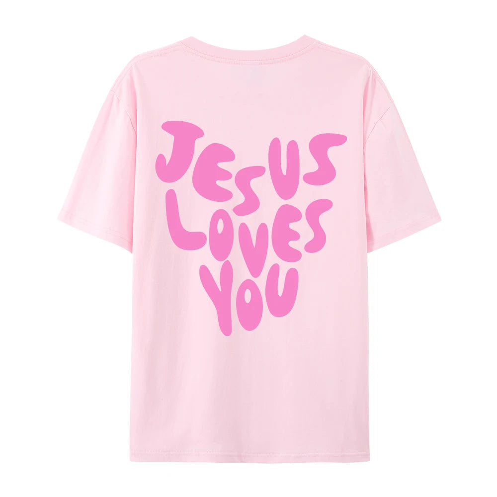 Jesus Loves Me Letter Prints Female Cotton T-Shirts Fashion O-Neck Oversize Tops Casual Loose Soft Short Sleeve Women Clothing