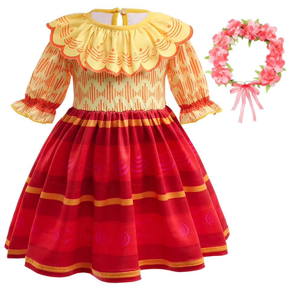 Baby Girls Encanto Mirabel Isabela Madrigal Dress Kids Short Sleeve Clothes Children Dolores Luisa Pepa Princess Cosplay Costume