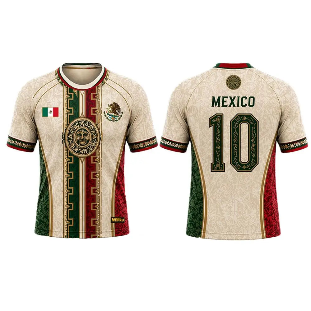 Mexican Flag with Aztec Pattern 3D Print Sports Quick-dry Breatha Men T-shirt Outdoor Clubs Team Training Parent-child Clothing