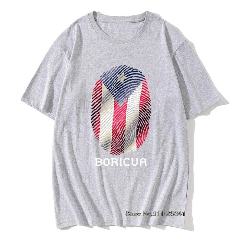 Puerto Rico Gifts T-shirt Men Flag T Shirt Fingerprint Tops Tees Vintage Striped Tshirts Summer 100% Cotton Cute Black Red