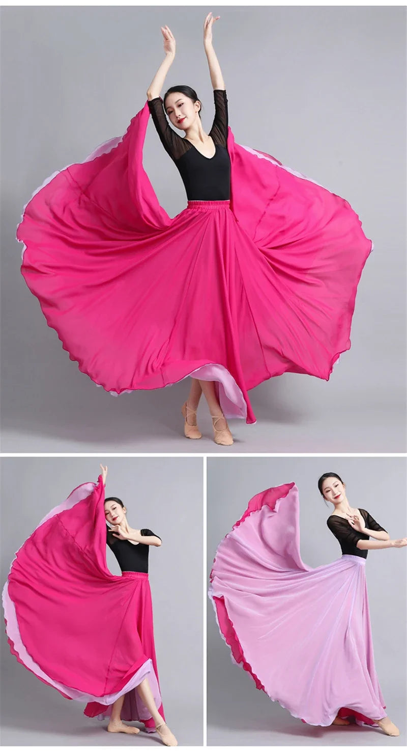 Flamenco Chiffon 720 Degrees Dance Skirt For Women Solid Color Long Dancer Practice Wear Skirts Chinese Style Skirt With Big Hem