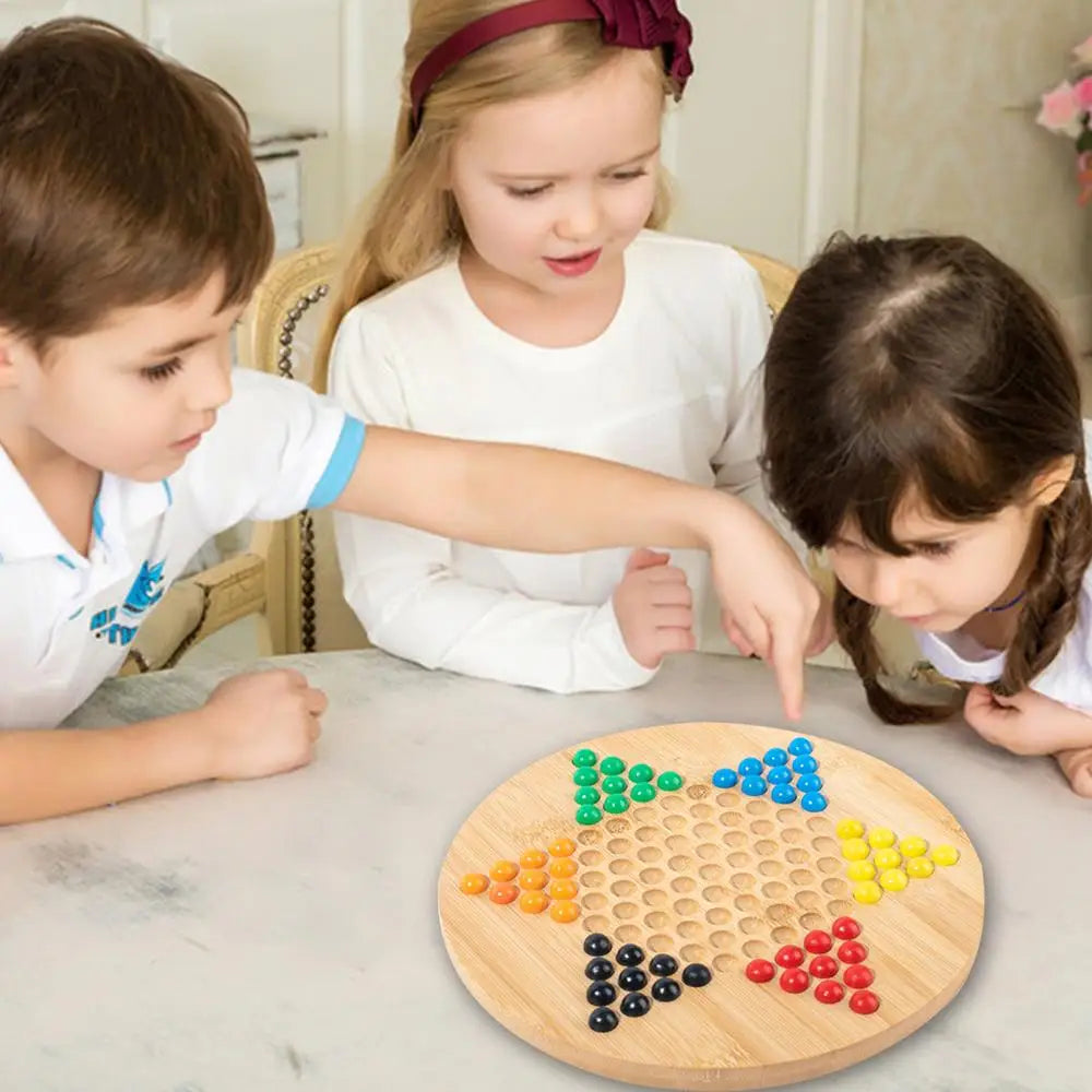 Chinese Checkers Game Set Wood Beads Chinese Checkers Plate Strategy Puzzle Family Board Game For Boys Girls Friends