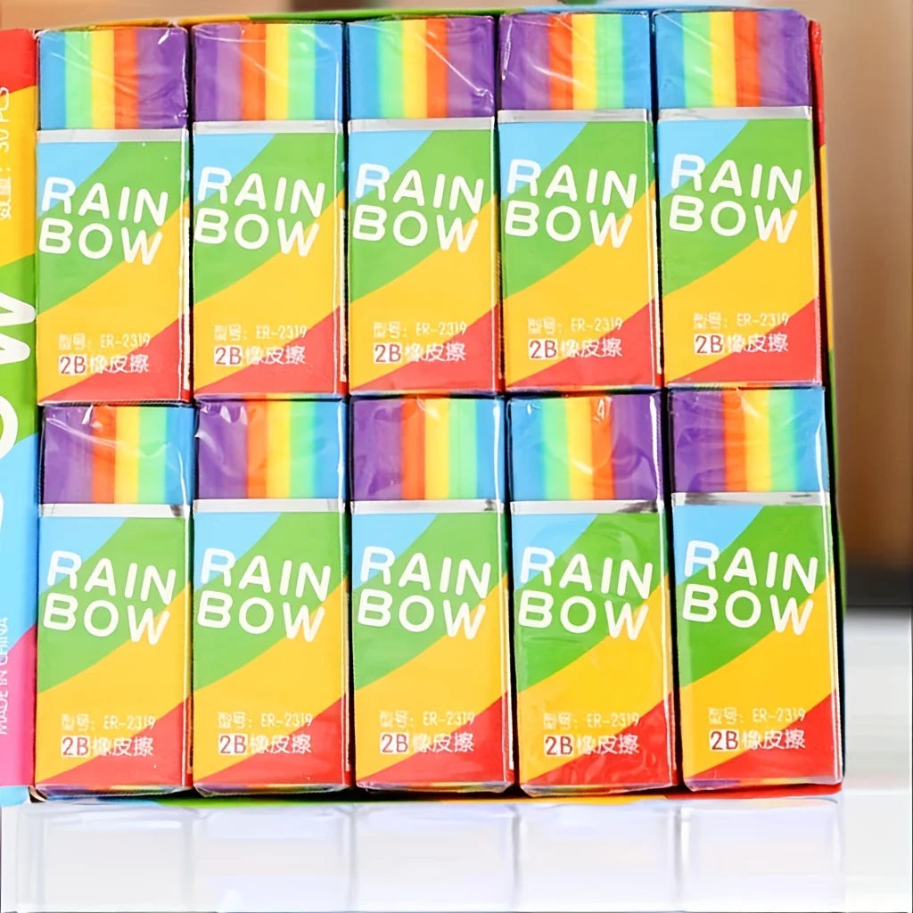 20-Pack Rainbow 2B Pencil Erasers Soft PVC Material Non-Feathered for Writing Drawing - Stationery Office Study Supplies