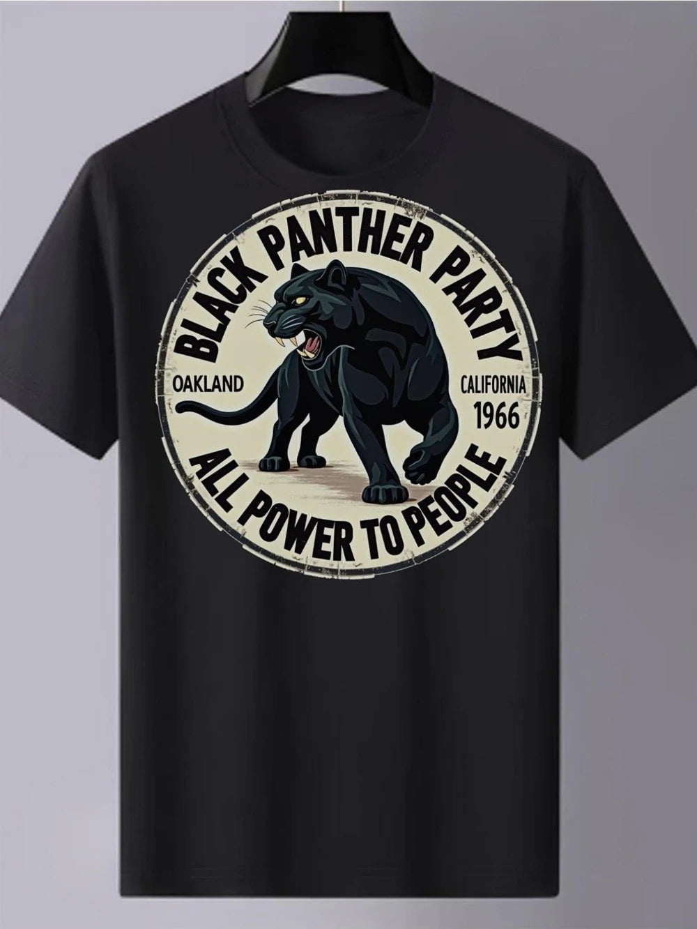 Men'S Short Sleeve T-Shirt Graphic Printed with Black Panther Party Retro EmblemPure Cotton SS26