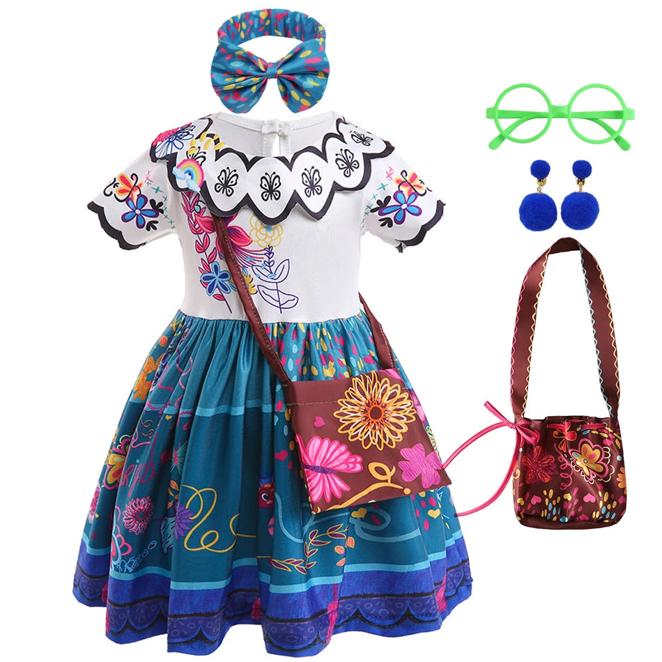 Baby Girls Encanto Mirabel Isabela Madrigal Dress Kids Short Sleeve Clothes Children Dolores Luisa Pepa Princess Cosplay Costume
