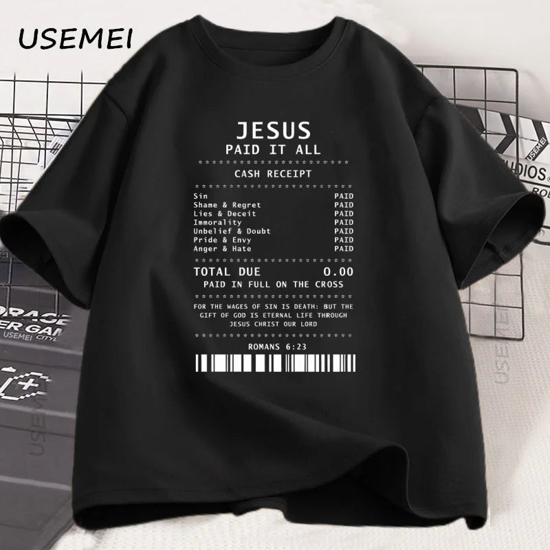 Jesus Paid It All T Shirt Christian T-Shirt Jesus Loves Me Tshirt Trendy Faith Religious Tees Men Women Cotton Loose Clothes