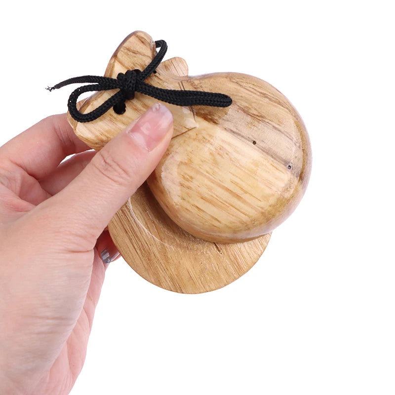 2Pcs Traditional Castanet Wood Spanish Flamenco Dance W String Hand Clapper Children Percussion Instrument