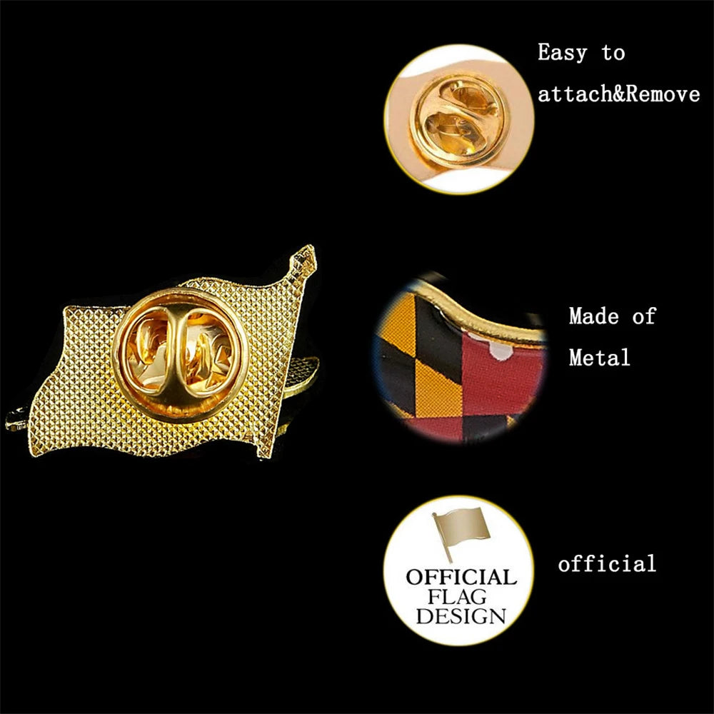 Maryland State Of USA Flag Pattern Gold Plated Brooch American Lapel Pins For Backpack Casual Clothing Fashion Decoration