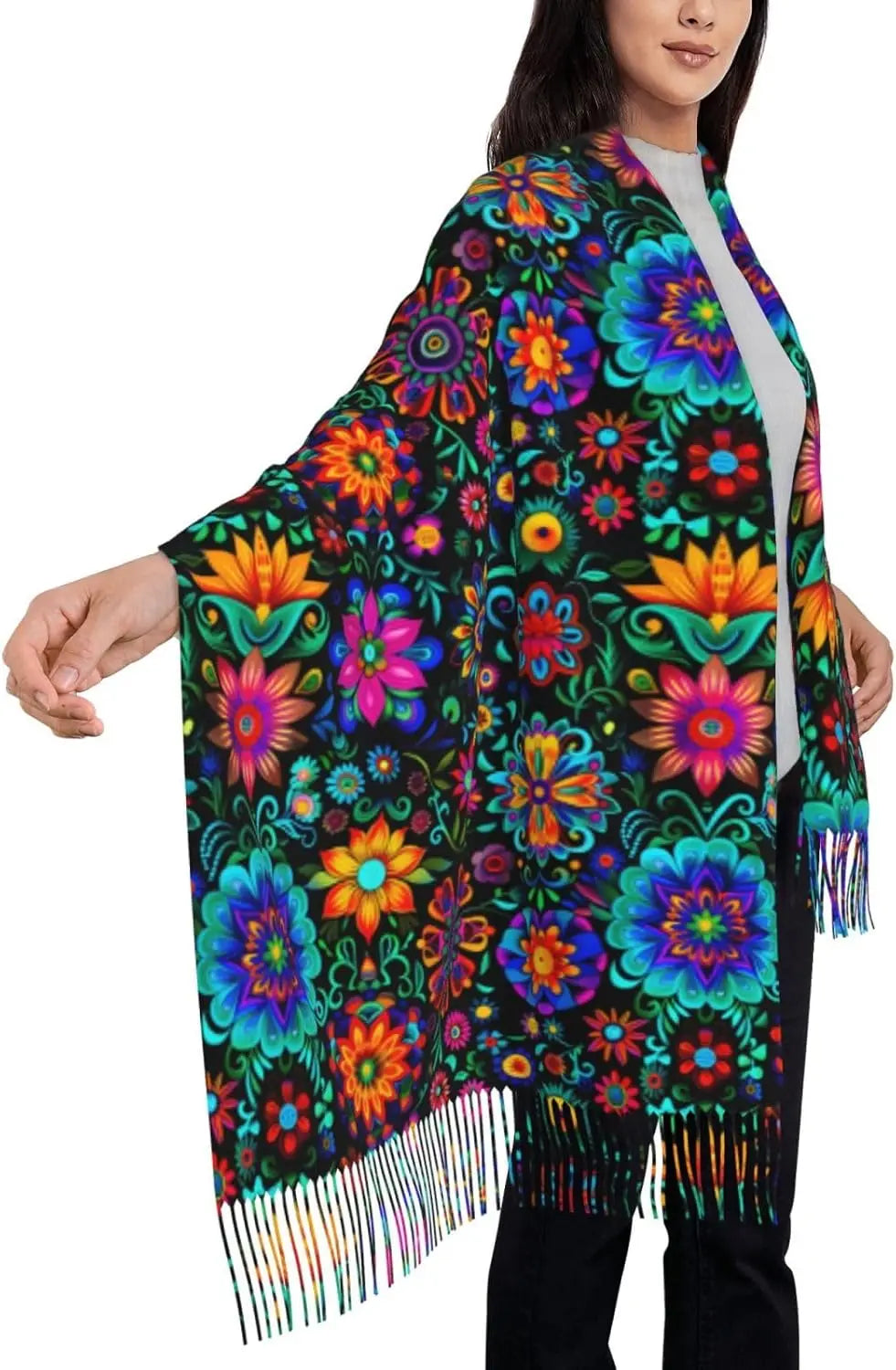 Mexican Vintage Flroal Shawl Wrap Scarf Rebozos Mexicanos Mexican Dress for Women Soft Warm