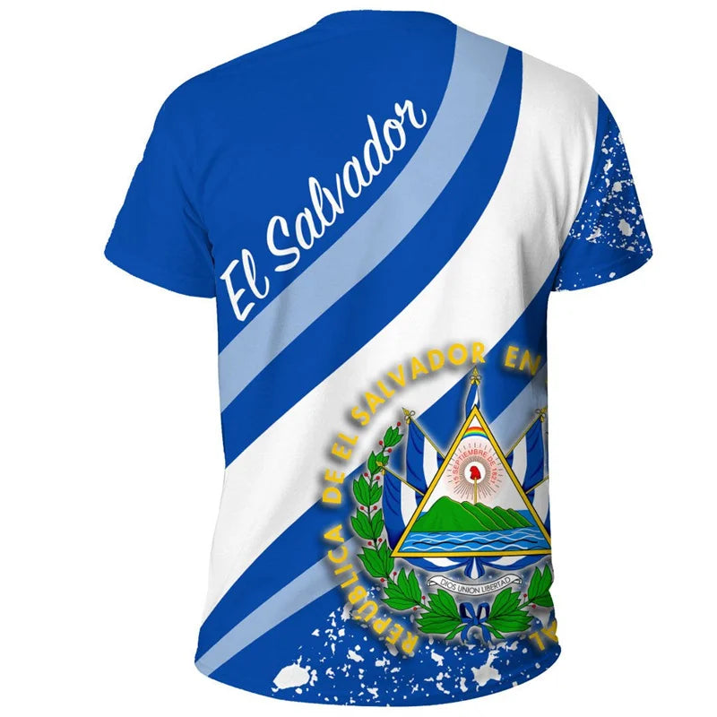 El Salvador Flag 3D Printed T Shirt For Men Outdoor Sports T-shirt Tracksuits Tops Summer Short Sleeves Oversized Tee Shirts