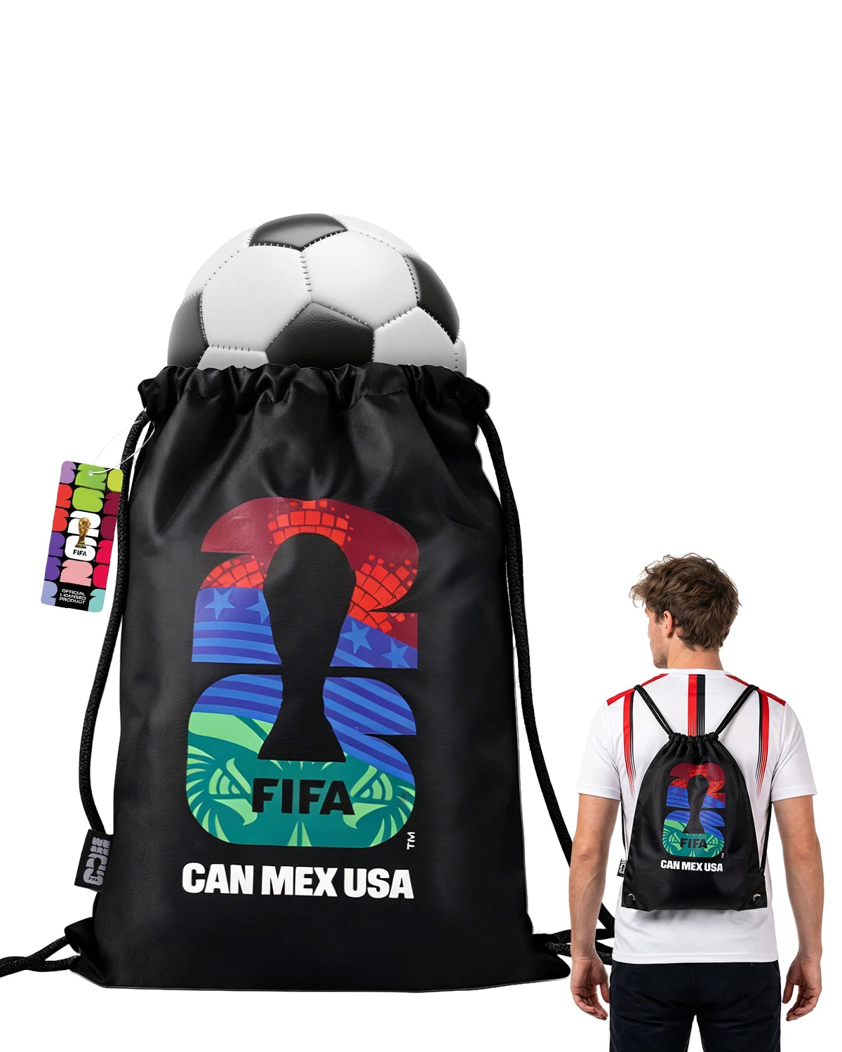 FIFA 2026 Official Licensed Waterproof Drawstring Bag,Lightweight Durable Gym Backpack for Sports Training Gym Sack Football Fan