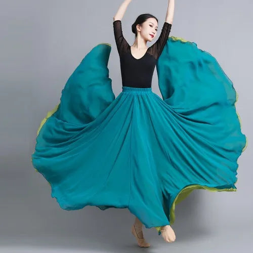 Flamenco Chiffon 720 Degrees Dance Skirt For Women Solid Color Long Dancer Practice Wear Skirts Chinese Style Skirt With Big Hem