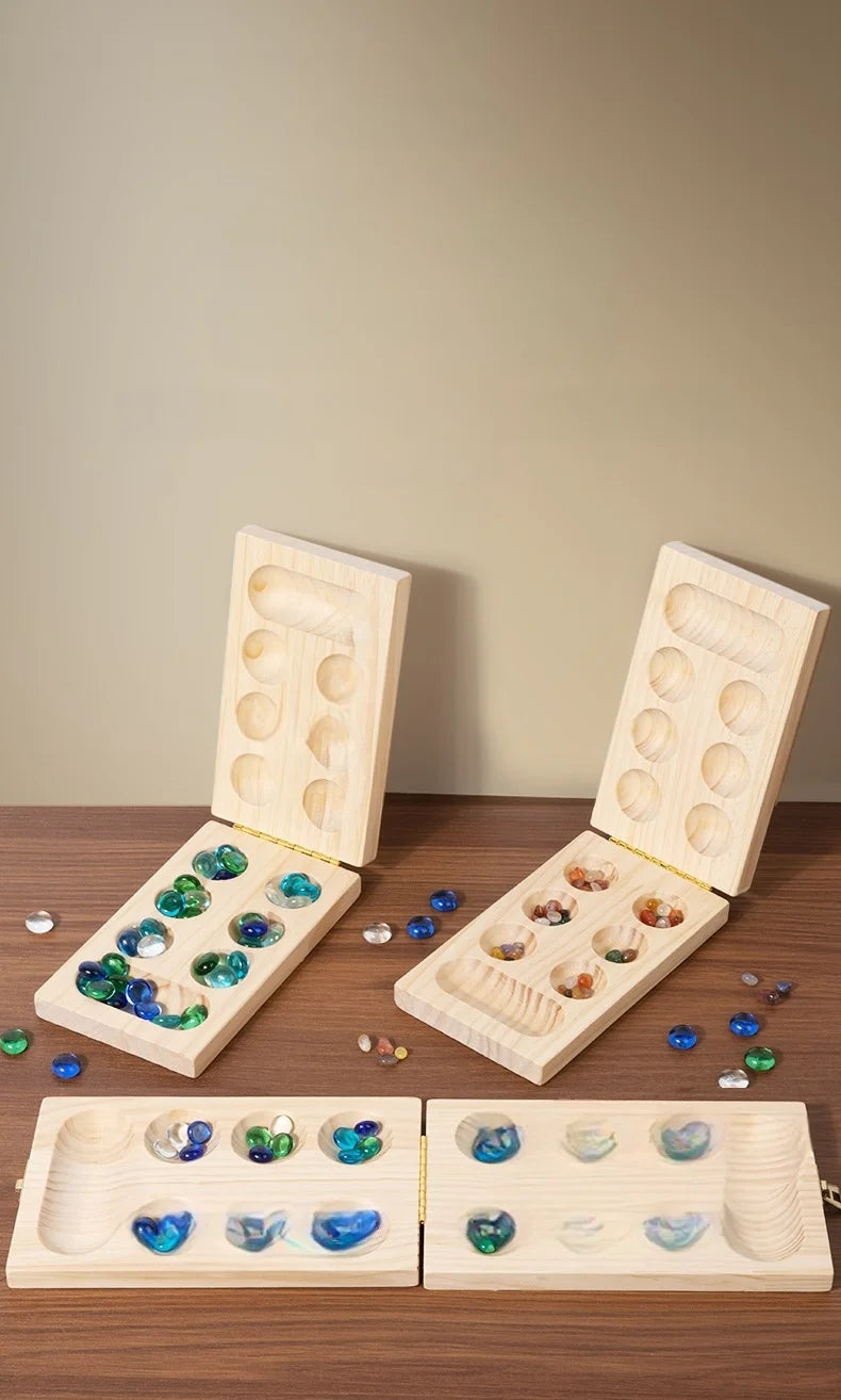 Mancala Board Game Set Family Games Multi Color Beads Ages 7+ Wooden Collapsible for Party Gift Adult Whole Family Boys Girls