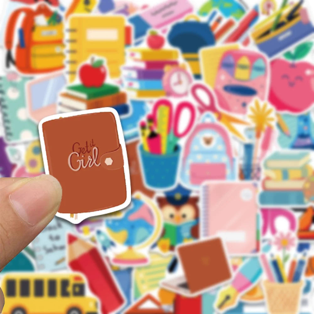 50pcs school supplies series stickers, suitable for decorating notebooks, suitcases, phone cases, waterproof stickers