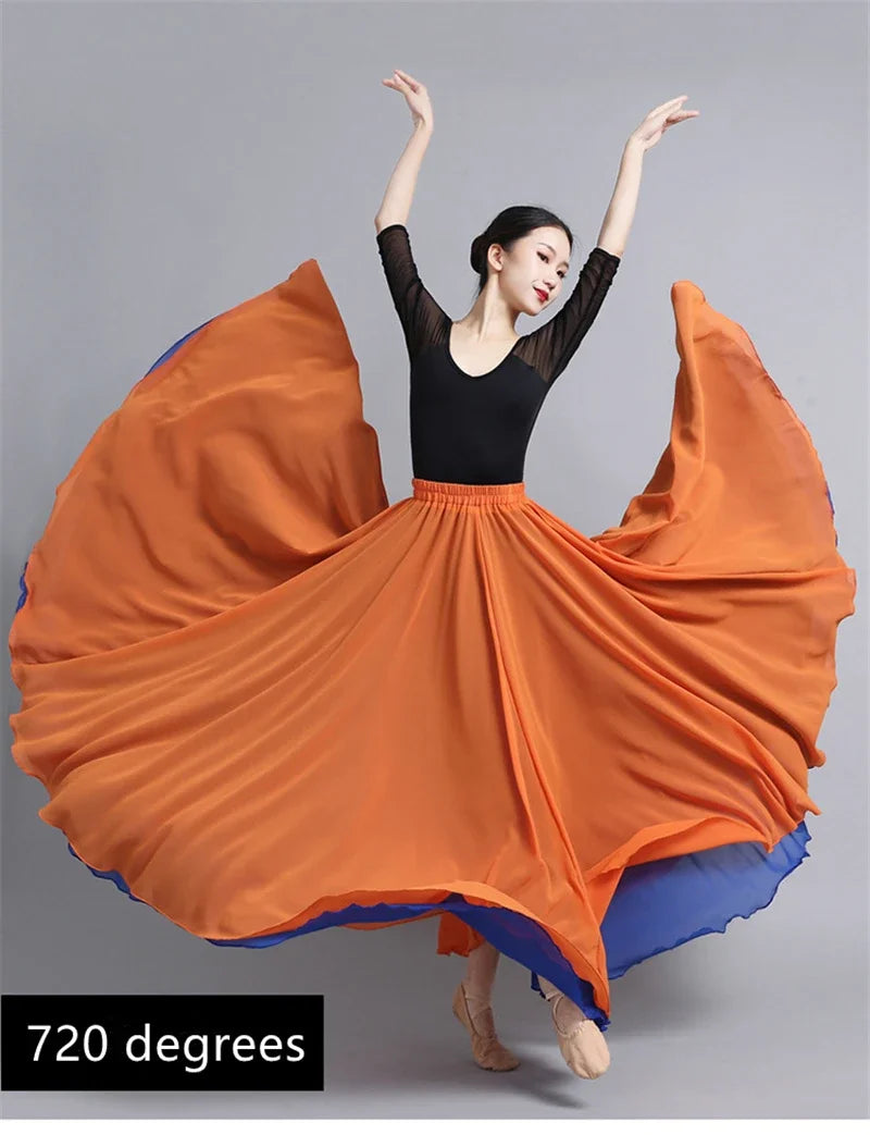Flamenco Chiffon 720 Degrees Dance Skirt For Women Solid Color Long Dancer Practice Wear Skirts Chinese Style Skirt With Big Hem