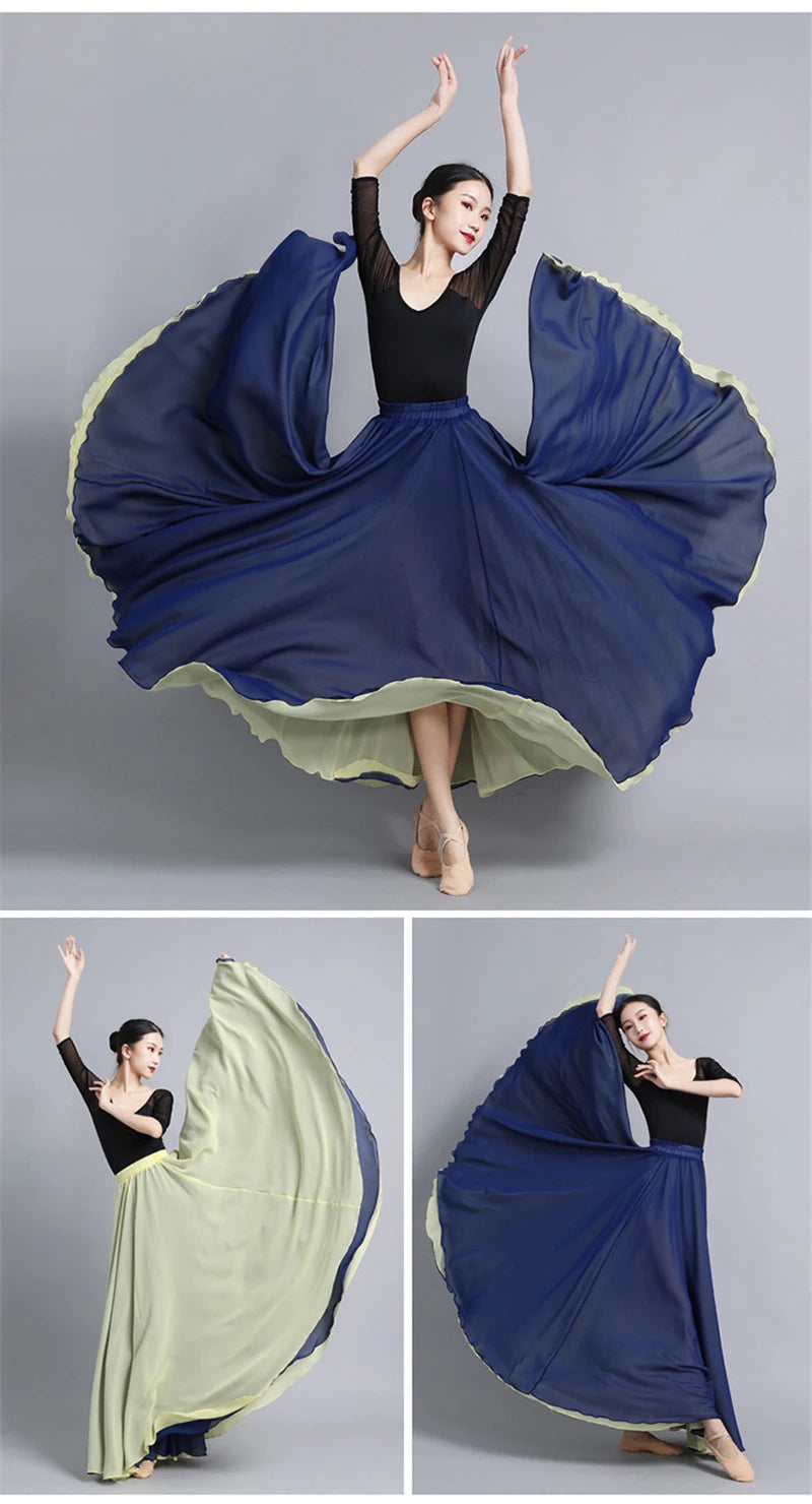 Flamenco Chiffon 720 Degrees Dance Skirt For Women Solid Color Long Dancer Practice Wear Skirts Chinese Style Skirt With Big Hem