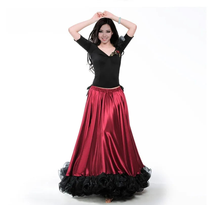 Red color Flwomen vestido flamenco 180-720 Degree amenco Dance Skirt gold Coin spanish Dancing performance Costume