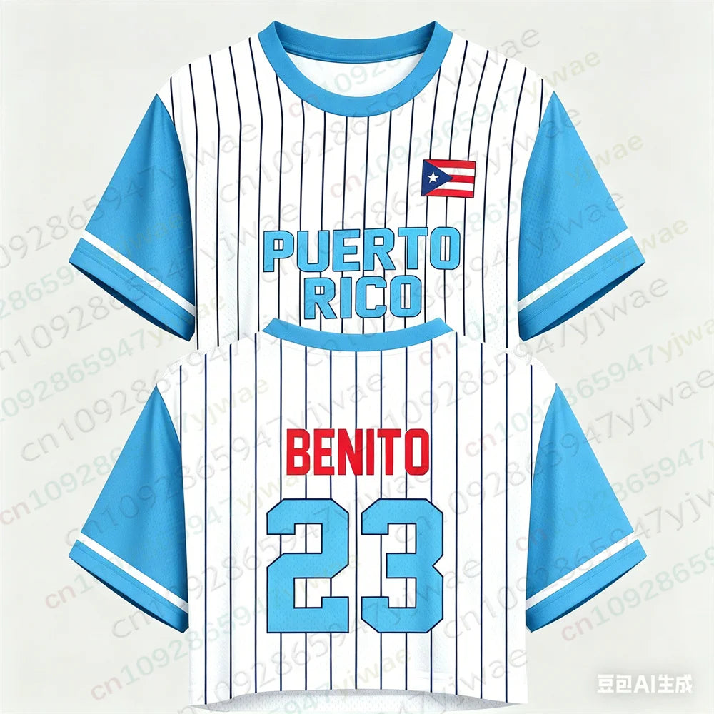 Puerto Rico Crop Top Jersey Puerto Rico Benito Rugby Tee Fashion Y2k Top Summer Women'S Sexy Crop Top Women'S T-Shirt