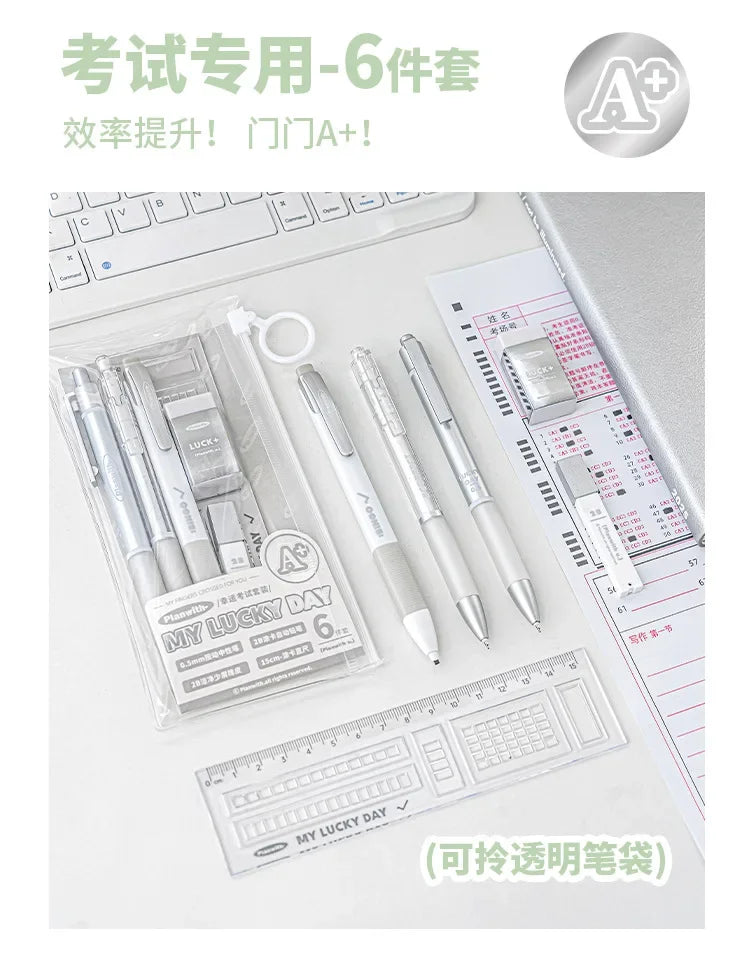 6pcs Exam Stationery Set for Students, Includes 2B Pencil, Eraser, Ruler, Gel Pens,Designed for Exams,School Supplies